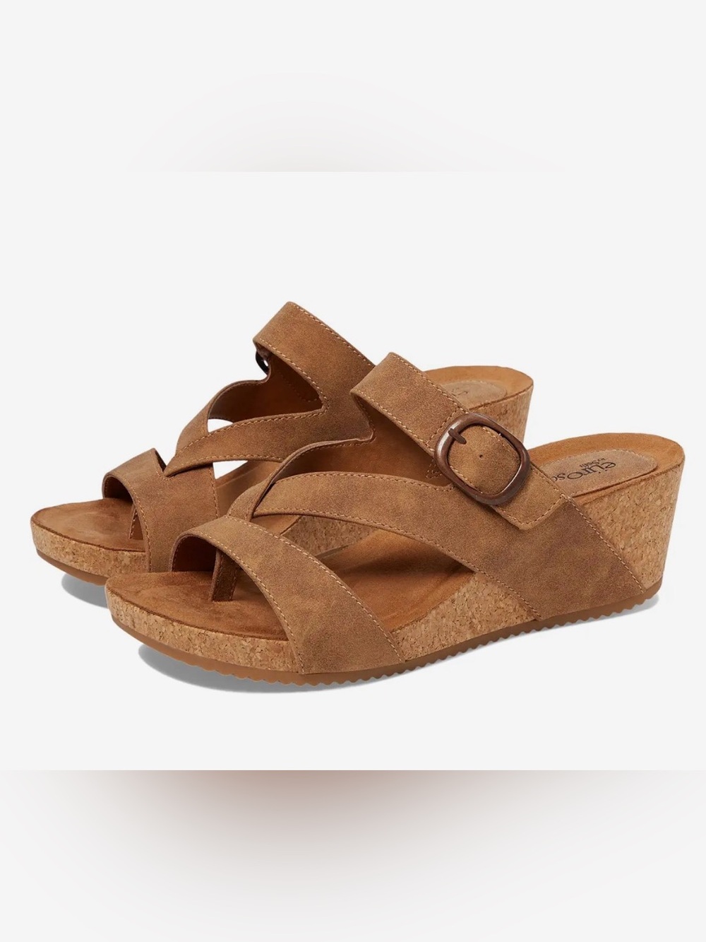 Eurosoft Comfort Cork Wedge Slide Sandals in Brown with Buckle new without tags